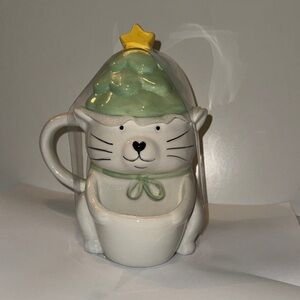 Whimsical Cat Mug with Star Lid - Green and Yellow